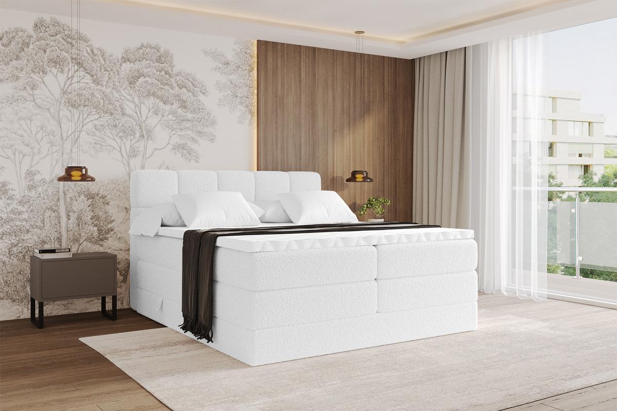 BOXBETT mit Matratze H3/H4 - FAMA KING - 200x200 cm Weiß Quelle - Weiß, Holzwerkstoff (200/200cm) - ALTDECOR