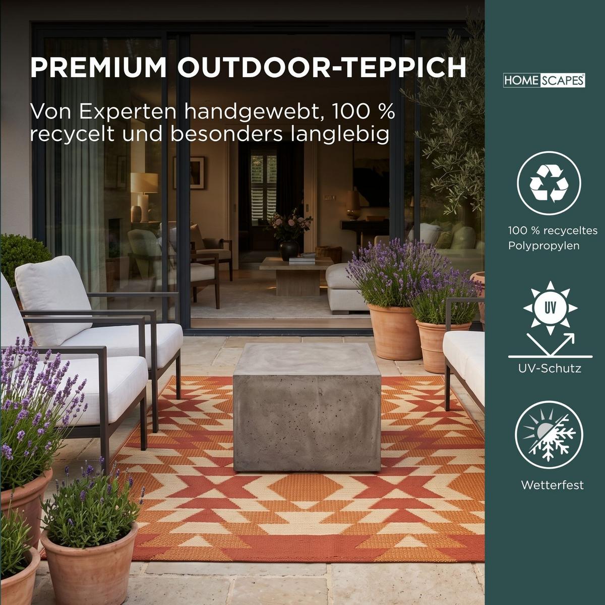 OUTDOORTEPPICH Anya, Ethno-Muster 120/180 cm - Orange, Kunststoff (120/180cm) - Homescapes