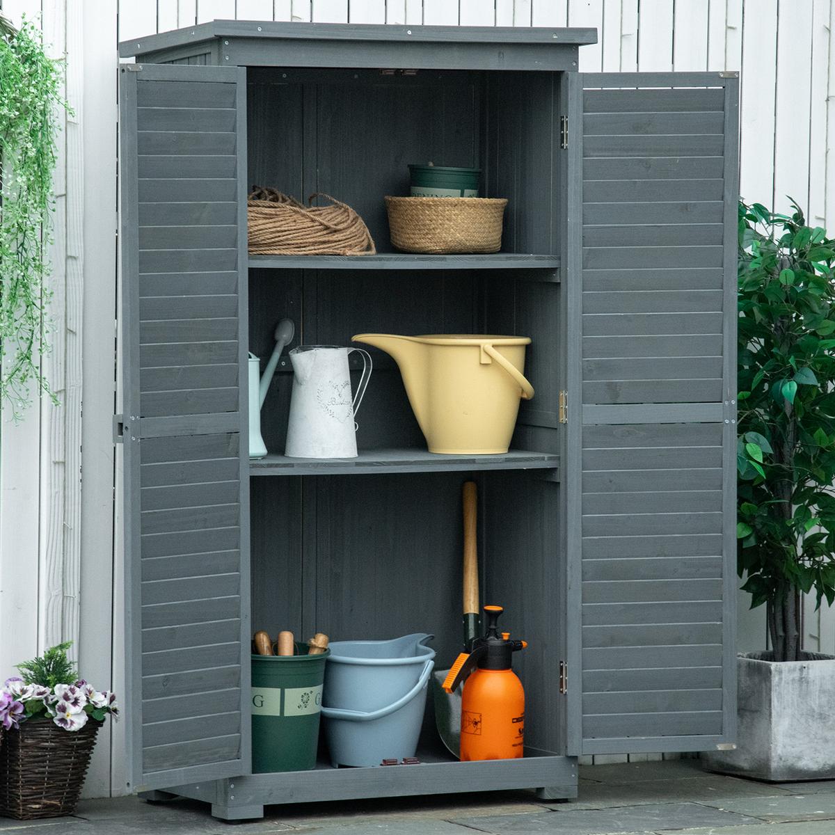 GARTENSCHRANK, Holz Gerätehaus, Geräteschuppen, Geräteschrank, Pultdach, Grau - Grau, Holz (46.5/160/87cm) - Outsunny