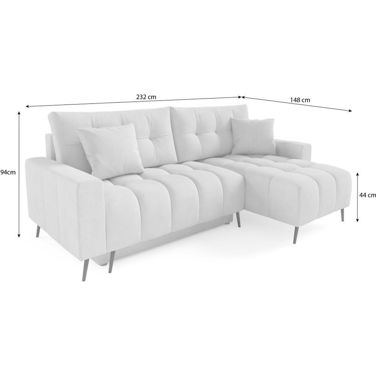 ECKSCHLAFSOFA Denver im Veloursstoff, Hellgrau - Hellgrau/Schwarz, Textil (232/148cm) - Beautysofa