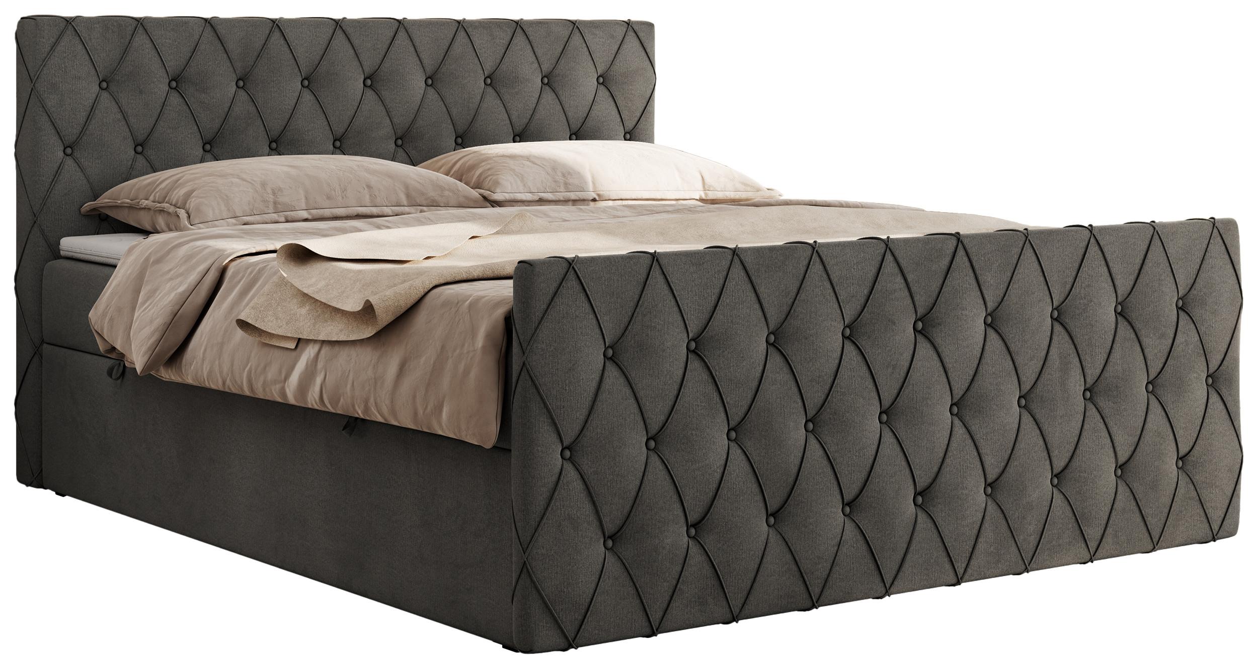 BOXBETT MIREN DUO 140/200 - Dunkelgrau Velvet - H3 - Dunkelgrau, Holz/Textil (140/200cm) - MKS