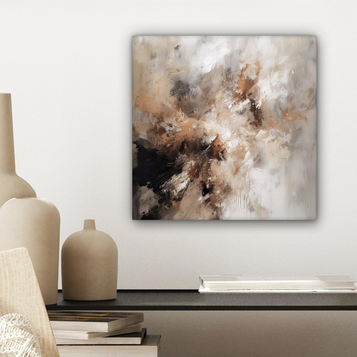LEINWANDBILD Farbe - Abstrakt - Beige - Kunst Deko Wohnzimmer 20x20 cm - Greige, Textil (20/20cm) - MuchoWow
