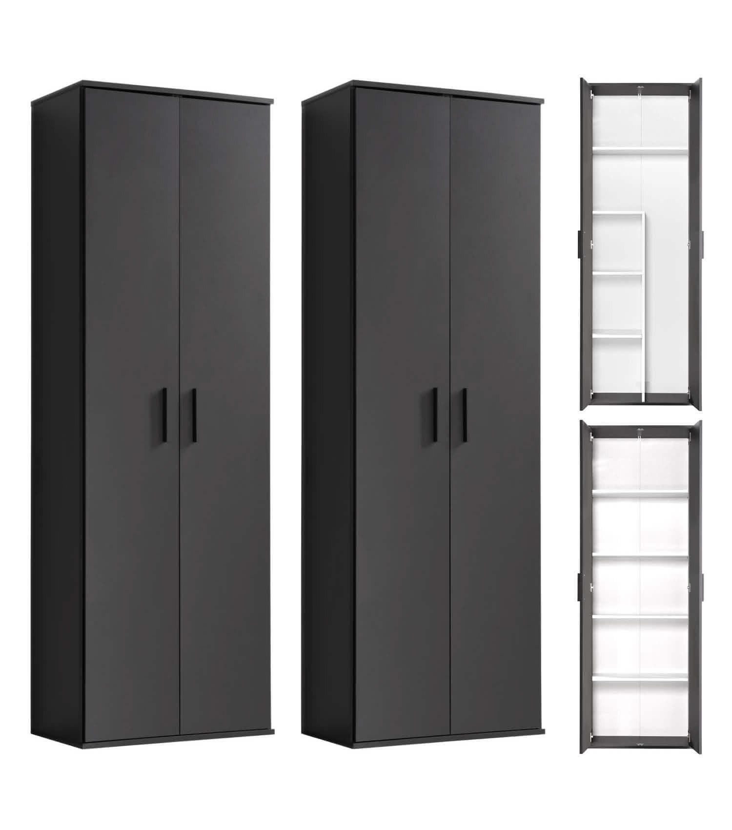 MEHRZWECKSCHRANK SET Der Allzweckwaffe - Anthrazit/Schwarz, Holzwerkstoff (60/180/34cm) - Mokebo