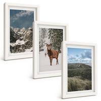 BILDER SET 3er Set - 20x30 cm Weißer Rahmen - Berge, Schnee, Hirsche, Waldlandschaft - Weiß, Kunststoff (20/30cm) - TULUP