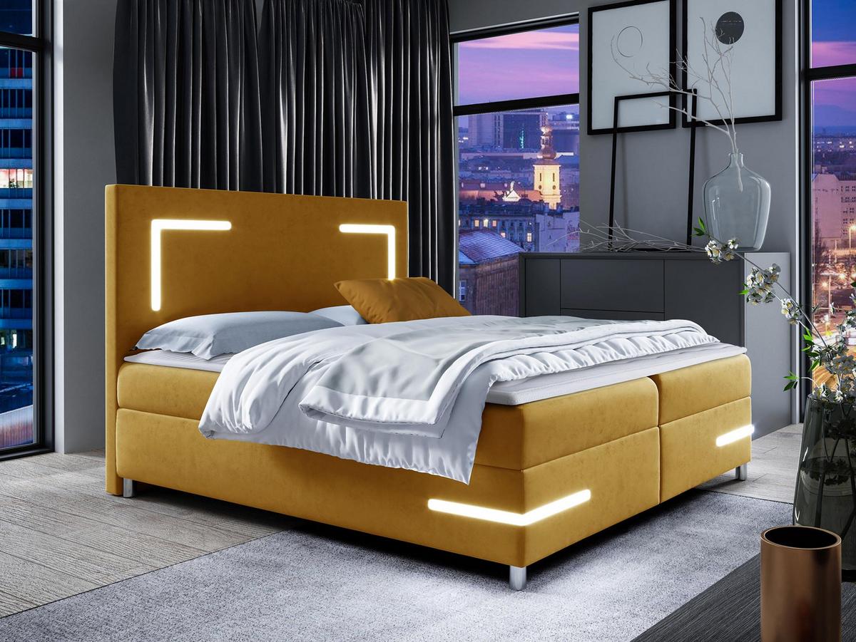 BOXBETT Delos LED - H3 - Gelb, Holz (160/200cm) - MIRJAN24