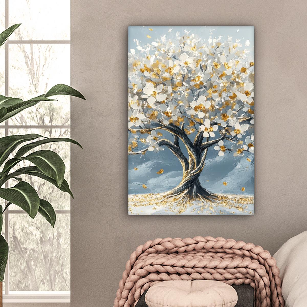 LEINWANDBILD Baum - Winter - Baum des Lebens - Modern - Gold Wanddeko 40x60 cm - Goldfarben, Textil (40/60cm) - MuchoWow
