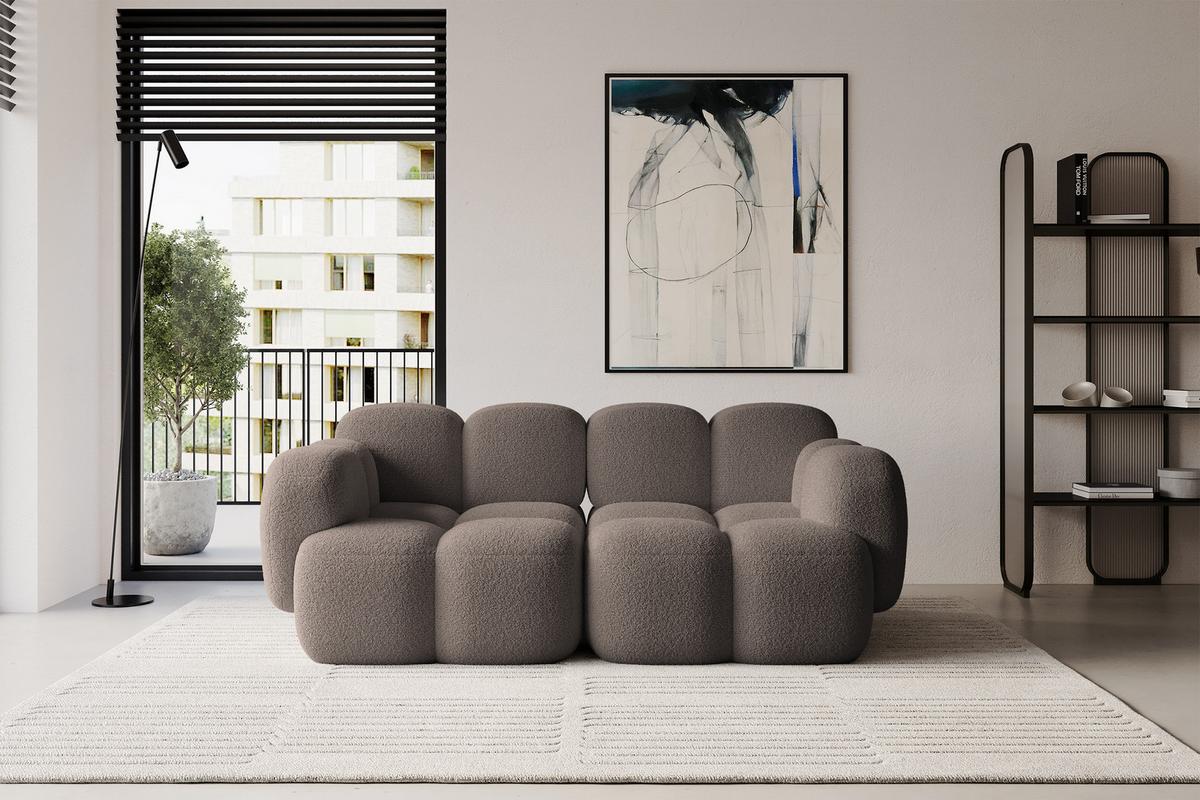 2-SITZER modulares Sofa Miko-S1 214x118x75 cm Braun Bouclé - Dunkelbraun/Schwarz, Holzwerkstoff/Kunststoff (214/75/118cm) - ALTDECOR