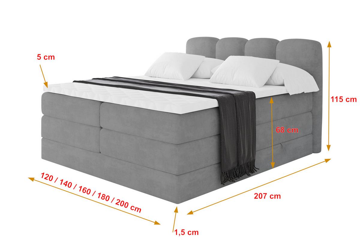 BOXBETT mit Matratze H3|H4 - NINA KING - 180x200 cm - Hellgrau - Hellgrau, Holzwerkstoff (180/200cm) - ALTDECOR