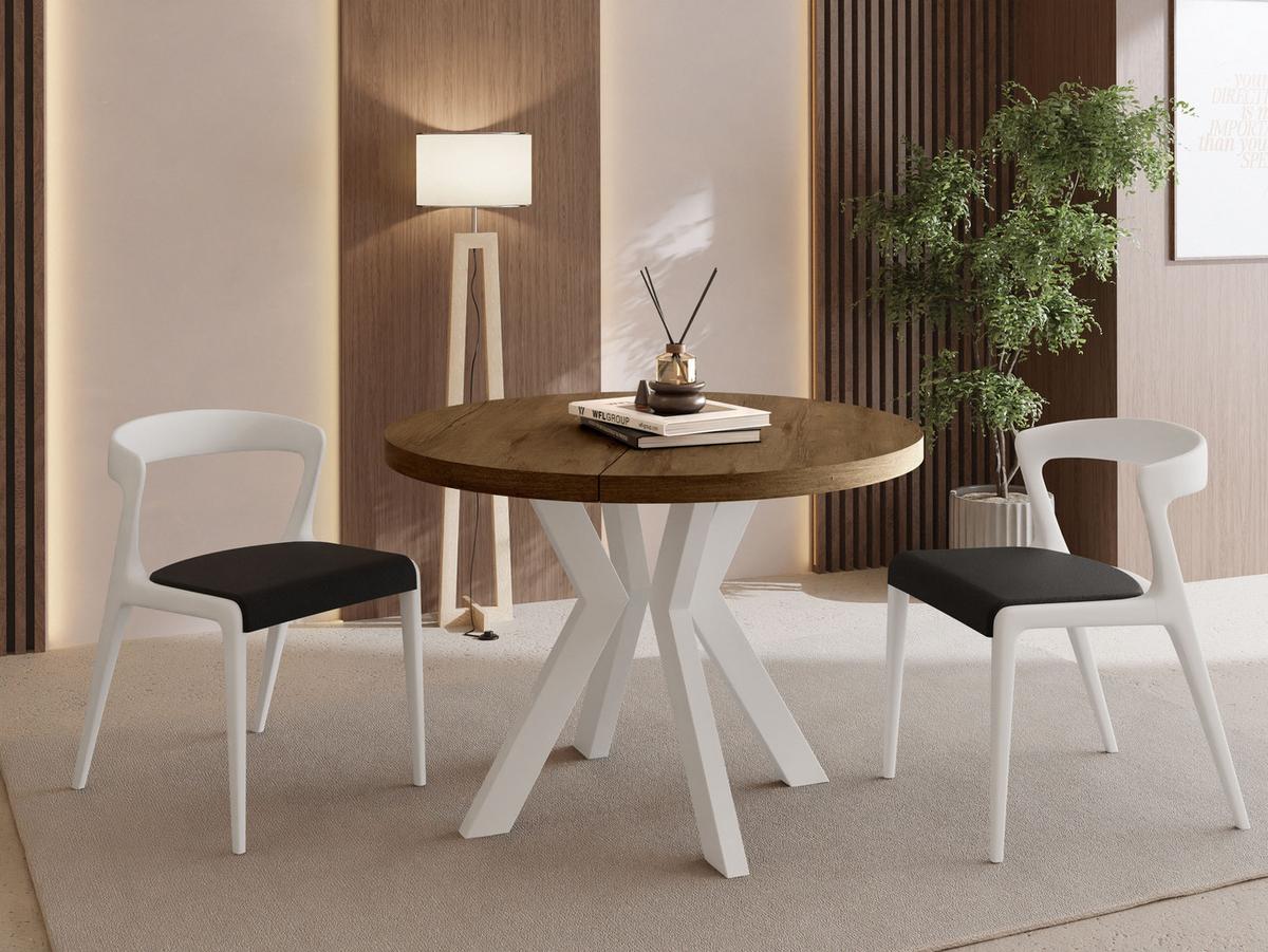 ESSTISCH Savio Weiß rund ausziehbar verlängerbar, Eiche Braun Rustikal 80-130/80/77 cm - Alteiche/Weiß, Holz/Holzwerkstoff (80/130/77cm) - WFL GROUP