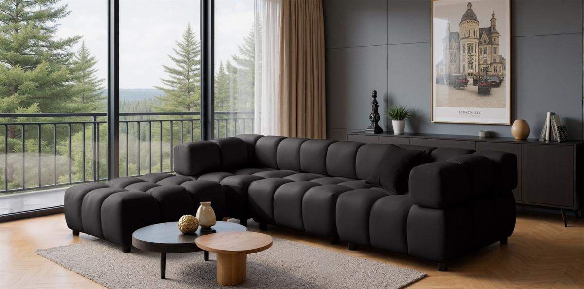 POLSTERHOCKER Flow - Schwarz, Holzwerkstoff/Textil (96/42/96cm) - Fun Möbel