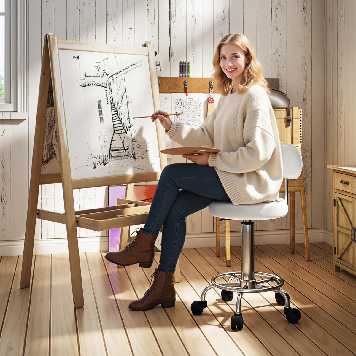 ROLLHOCKER Polyester Stahl Weiß - Silberfarben/Weiß, Kunststoff/Metall (32/86/40cm) - HOMCOM