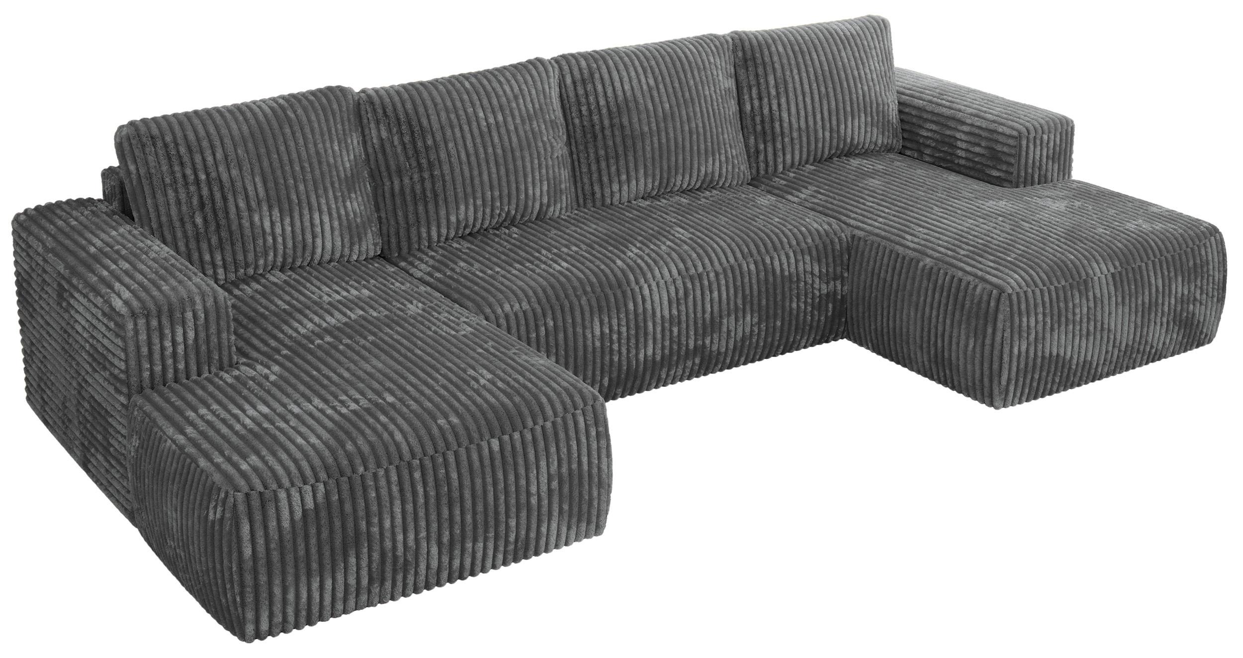 WOHNLANDSCHAFT TRENTINO U Dunkelgrau Cord - Dunkelgrau/Schwarz, Kunststoff/Textil (334/91/163cm) - MKS