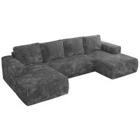 WOHNLANDSCHAFT TRENTINO U Dunkelgrau Cord - Dunkelgrau/Schwarz, Kunststoff/Textil (334/91/163cm) - MKS