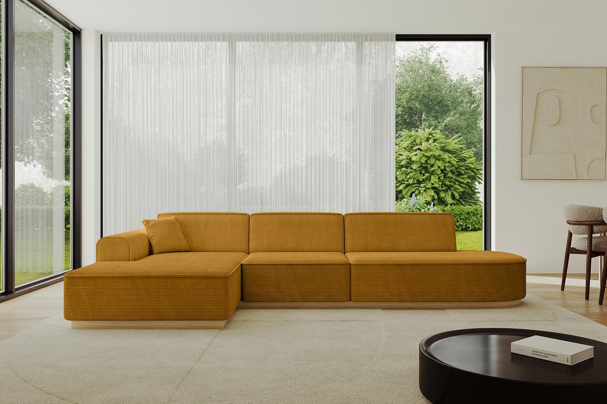 ECKSOFA Ottomane Links IREA-L2-v2 - 327x165x80 cm Senfgelb - Grün, Holzwerkstoff/Textil (327/165cm) - ALTDECOR