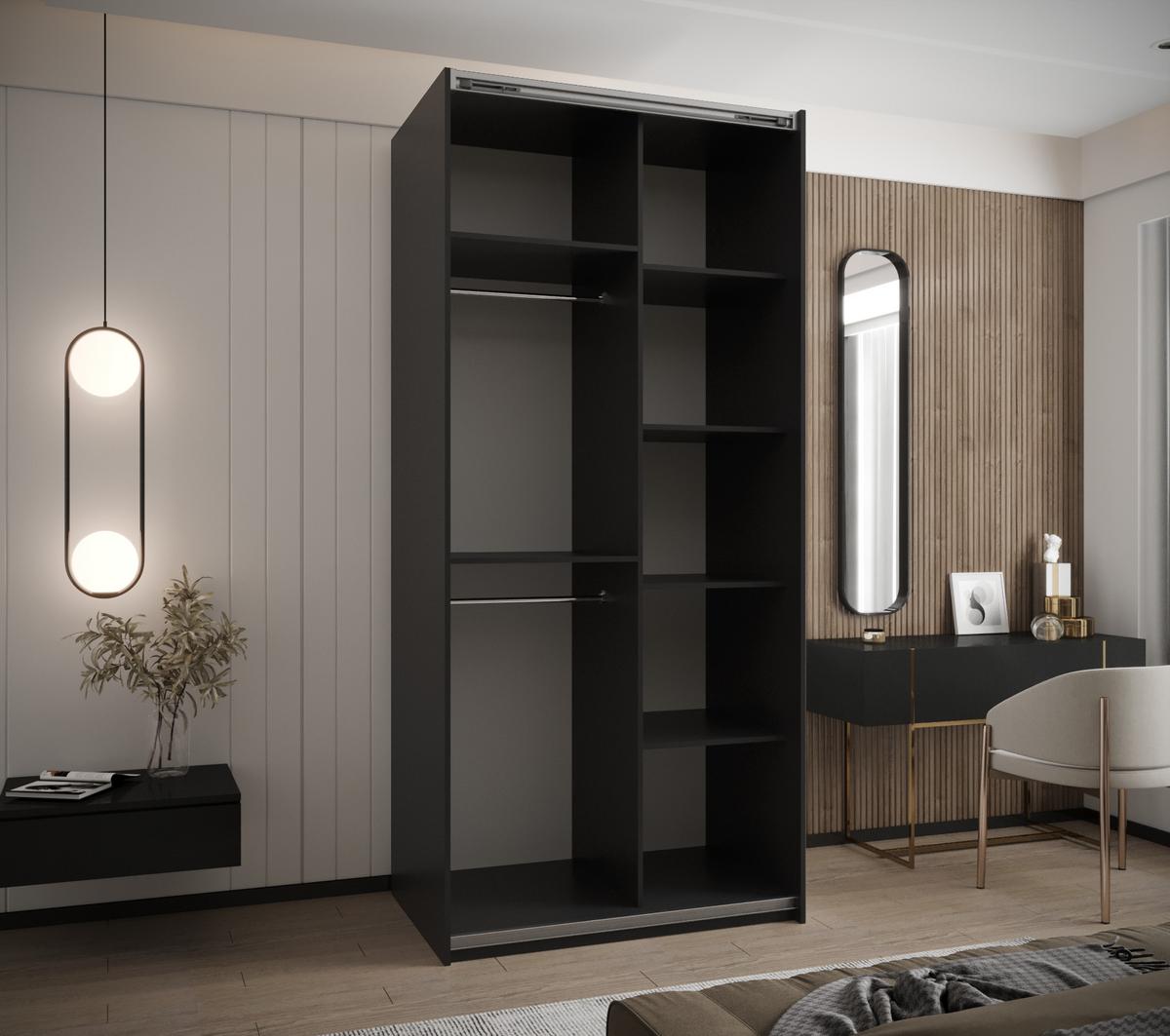 SCHWEBETÜRENSCHRANK 245,5/100/64 2-türig - Schwarz, Holz/Metall (100/245/64cm) - Abiks Möbel