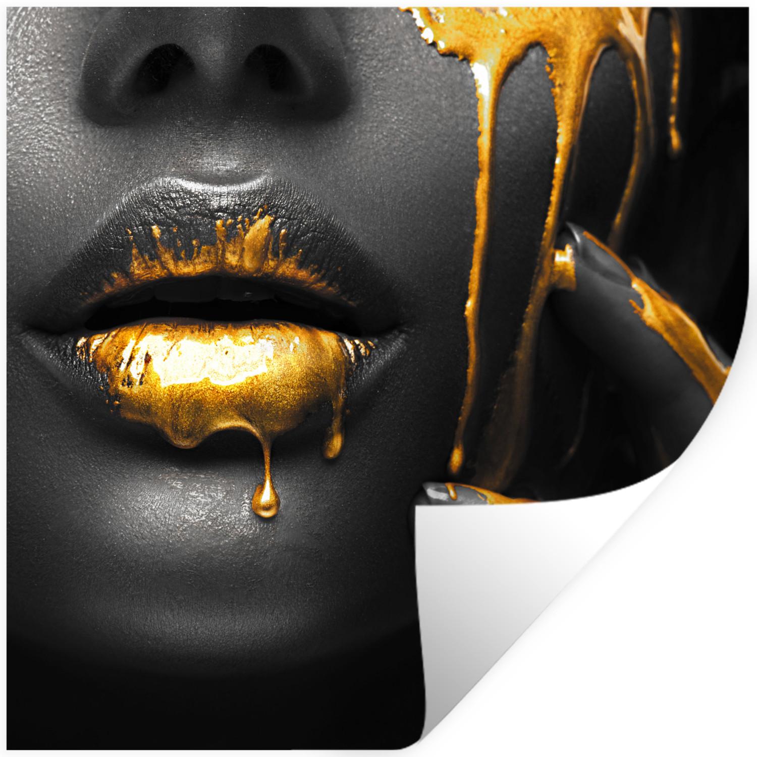 WANDTATTOO Frau - Schwarz - Gold - Gesicht - Lippen Wanddeko 50x50 cm - Goldfarben, Kunststoff (50/50/0.1cm) - MuchoWow