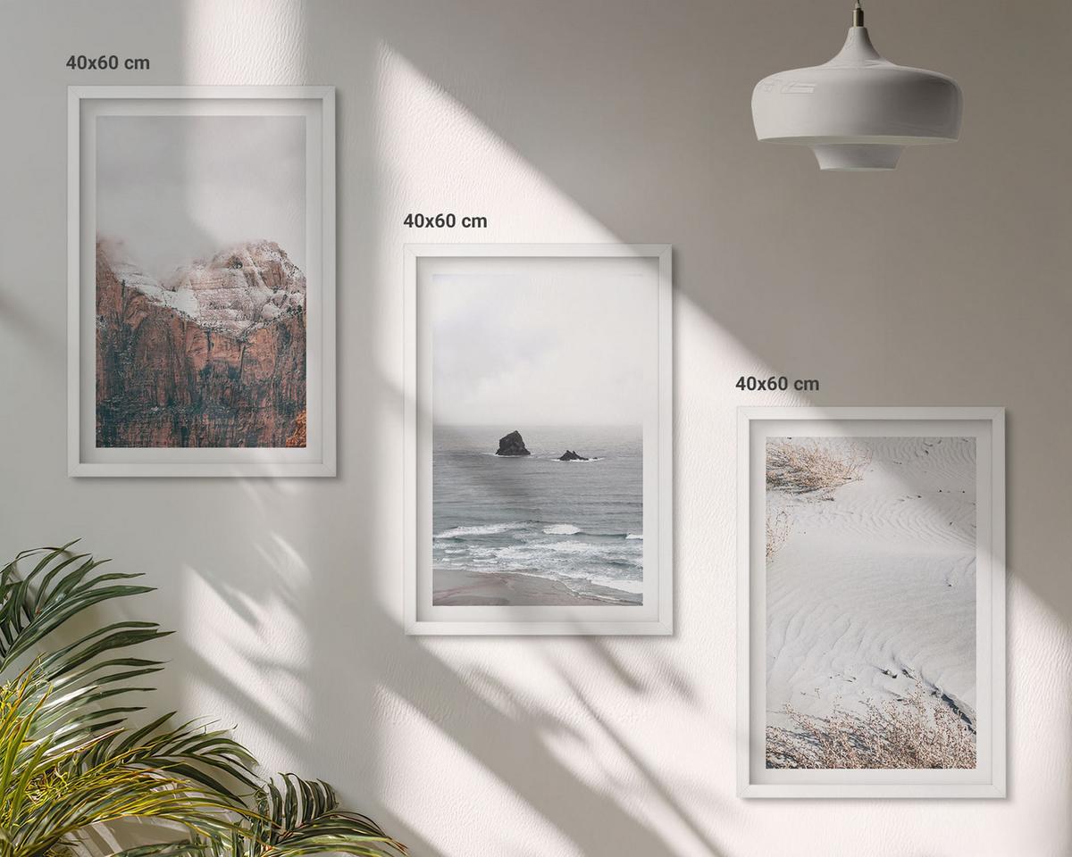 BILDER SET 3er Set - 40x60 cm Weißer Rahmen - Berge, Wolken, Meer, Sand, Natur - Weiß, Kunststoff (40/60cm) - TULUP