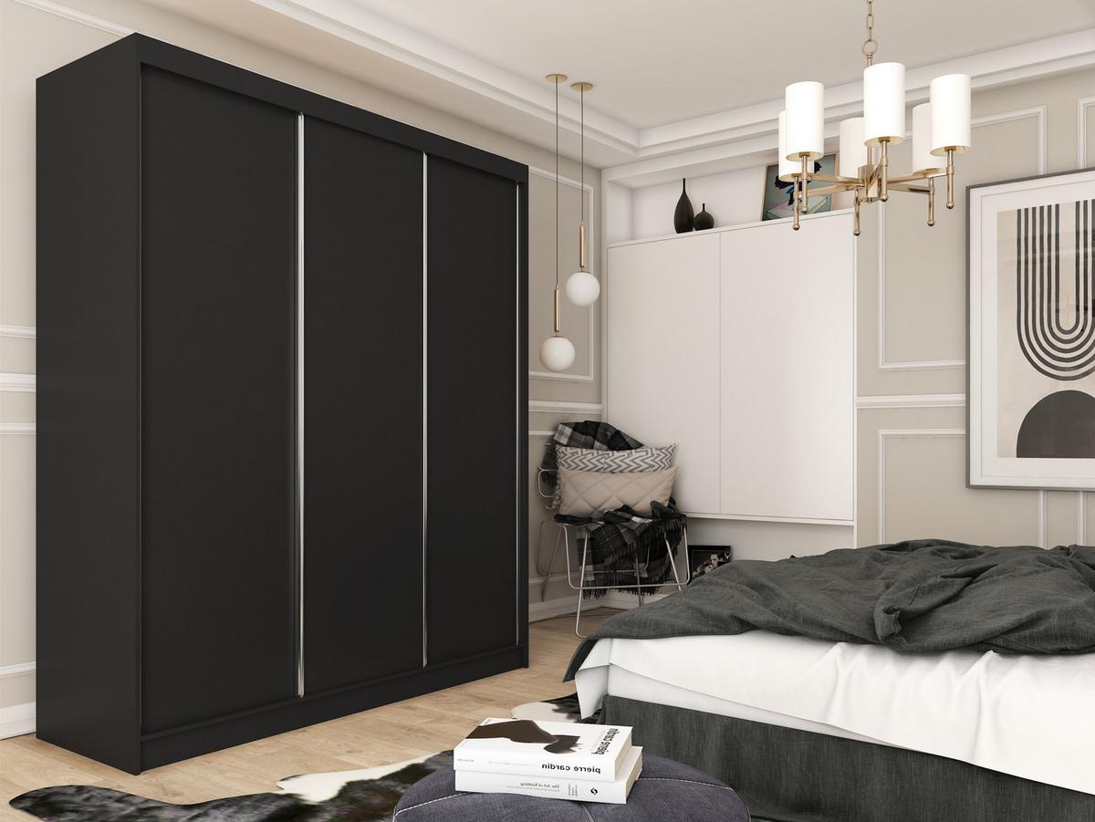 SCHWEBETÜRENSCHRANK SOFIA 180/216/61 cm 3-türig Schwarz - Schwarz, Holzwerkstoff (180/216/61cm) - MASSENO