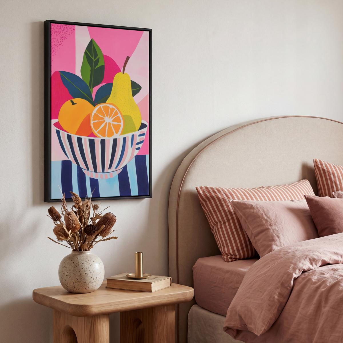 LEINWAND Bilder mit Rahmen - Obst - Abstrakter Hintergrund - Rosa - 40x60 - Pink, Textil (40/60cm) - MuchoWow