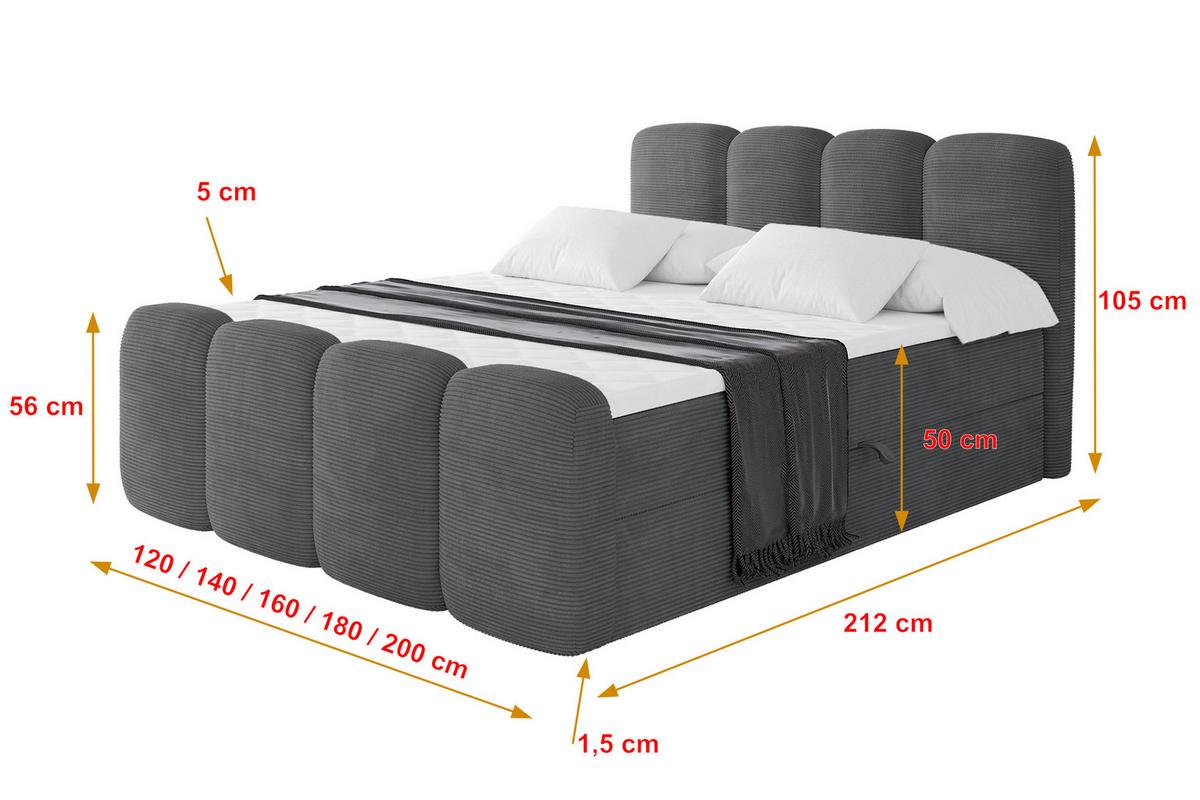 BOXBETT mit Matratze H4 und Lattenrost - NINA-Z - 180x200 cm Poso - Dunkelgrau - Taupe, Holzwerkstoff (180/200cm) - ALTDECOR