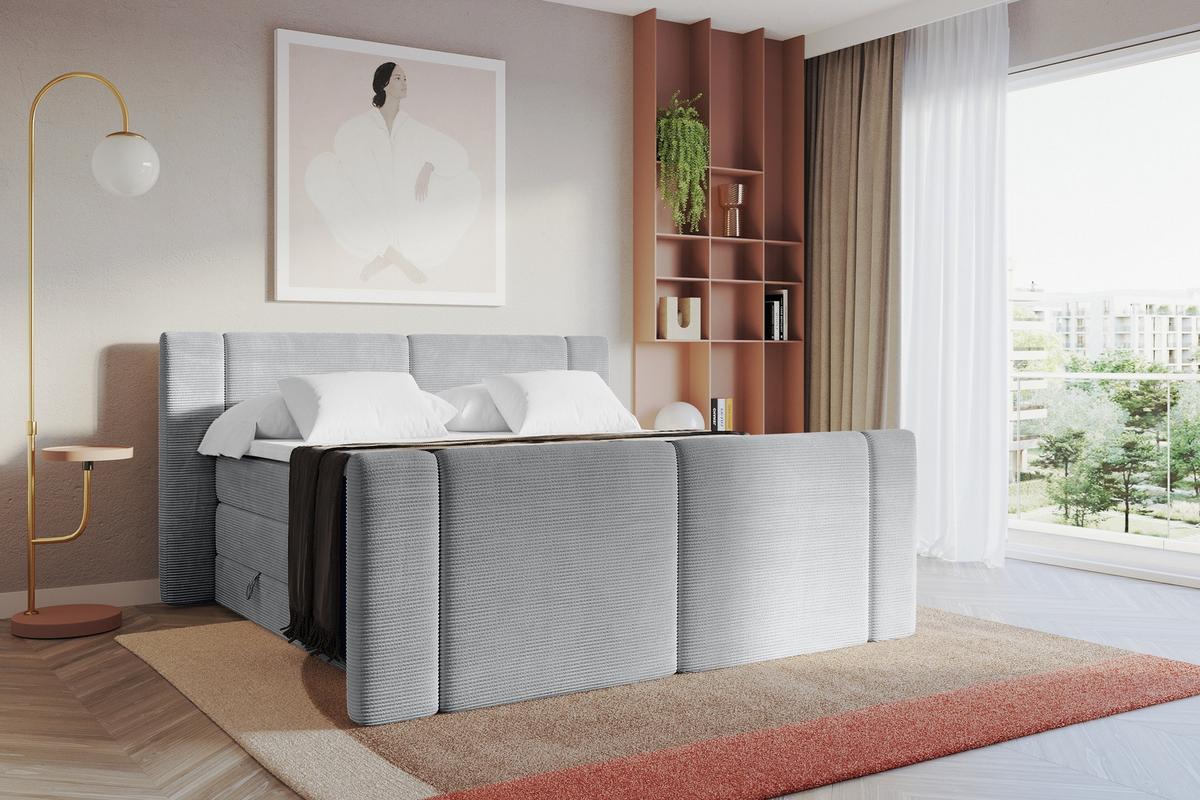 BOXSPRINGBETT mit Matratze H3/H4 - EVON KING Zanozek - 180x200 cm Grau - Graubraun, Holzwerkstoff (180/200cm) - ALTDECOR