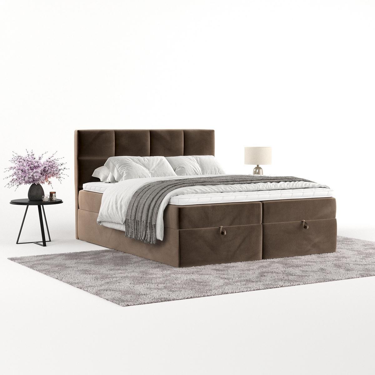 BOXBETT Velto 160/200 cm Braun im Paros Stoff - Schwarz/Braun, Holz/Holzwerkstoff (160/200cm) - AltaBeds