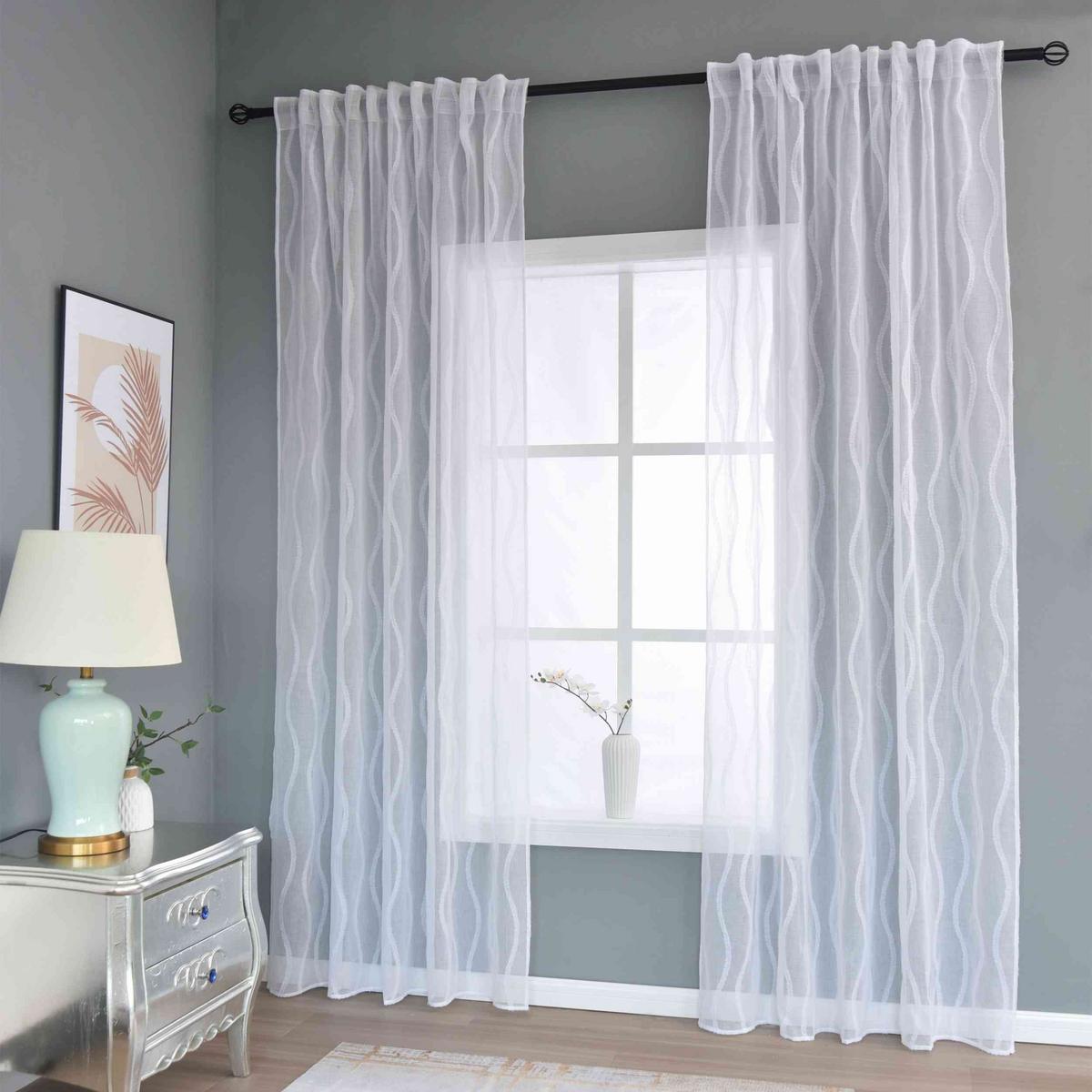 VORHANG VALENCIA HxB 245x140 cm Natur Waves - Weiß, Textil (145/245cm) - Gardinenbox