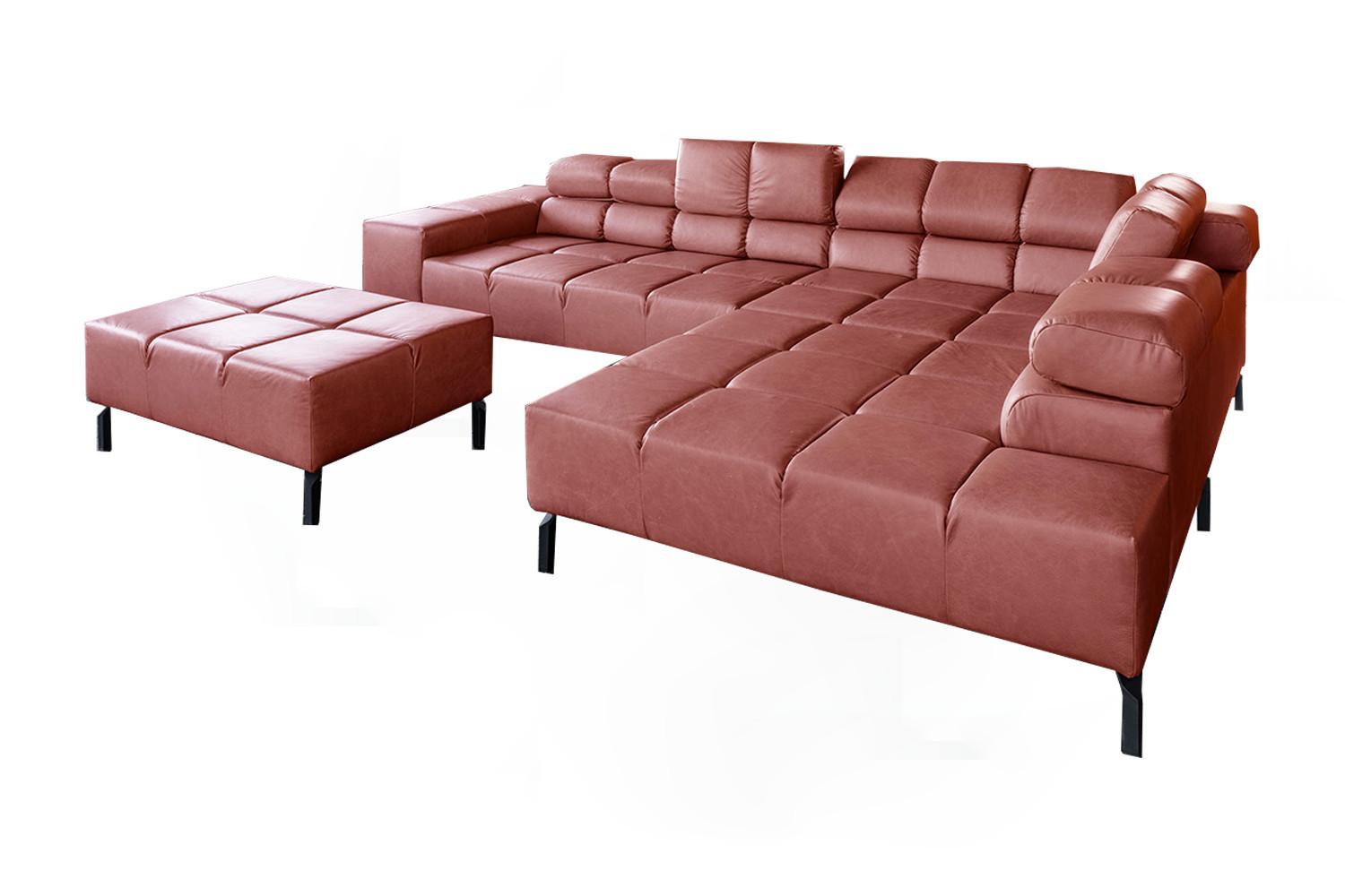 ECKSOFA NELSON Rot Leder - Rot/Schwarz, Leder/Metall (321/216cm) - KAWOLA