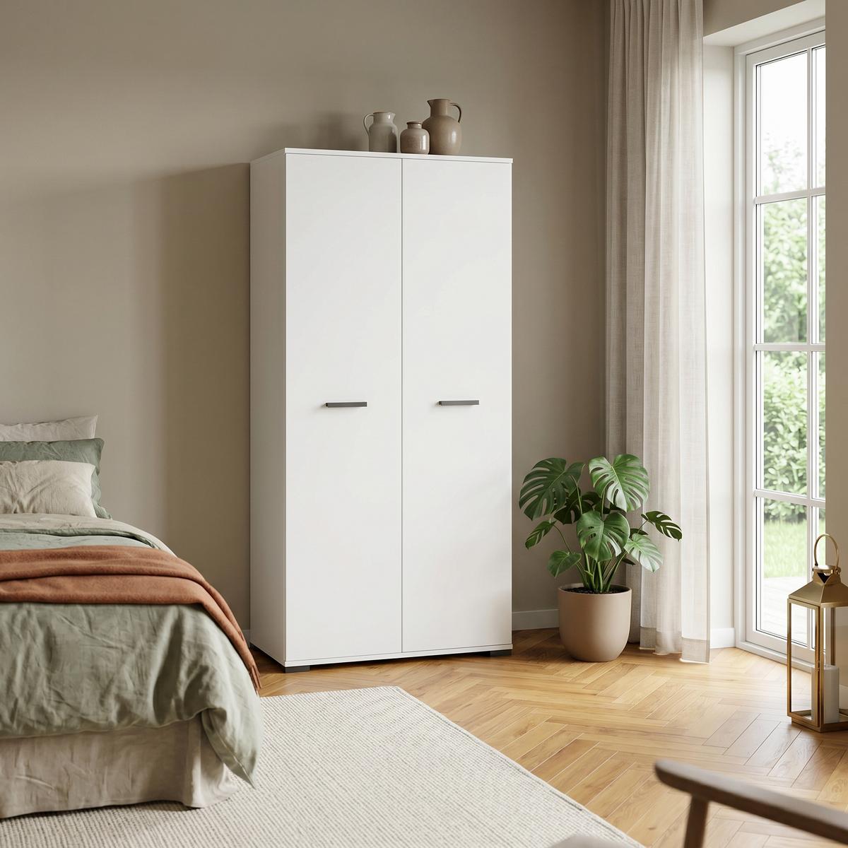 DREHTÜRENSCHRANK ALBANO 90/186/56cm 2-türig Weiß - Weiß, Holzwerkstoff (90/186/56cm) - MASSENO