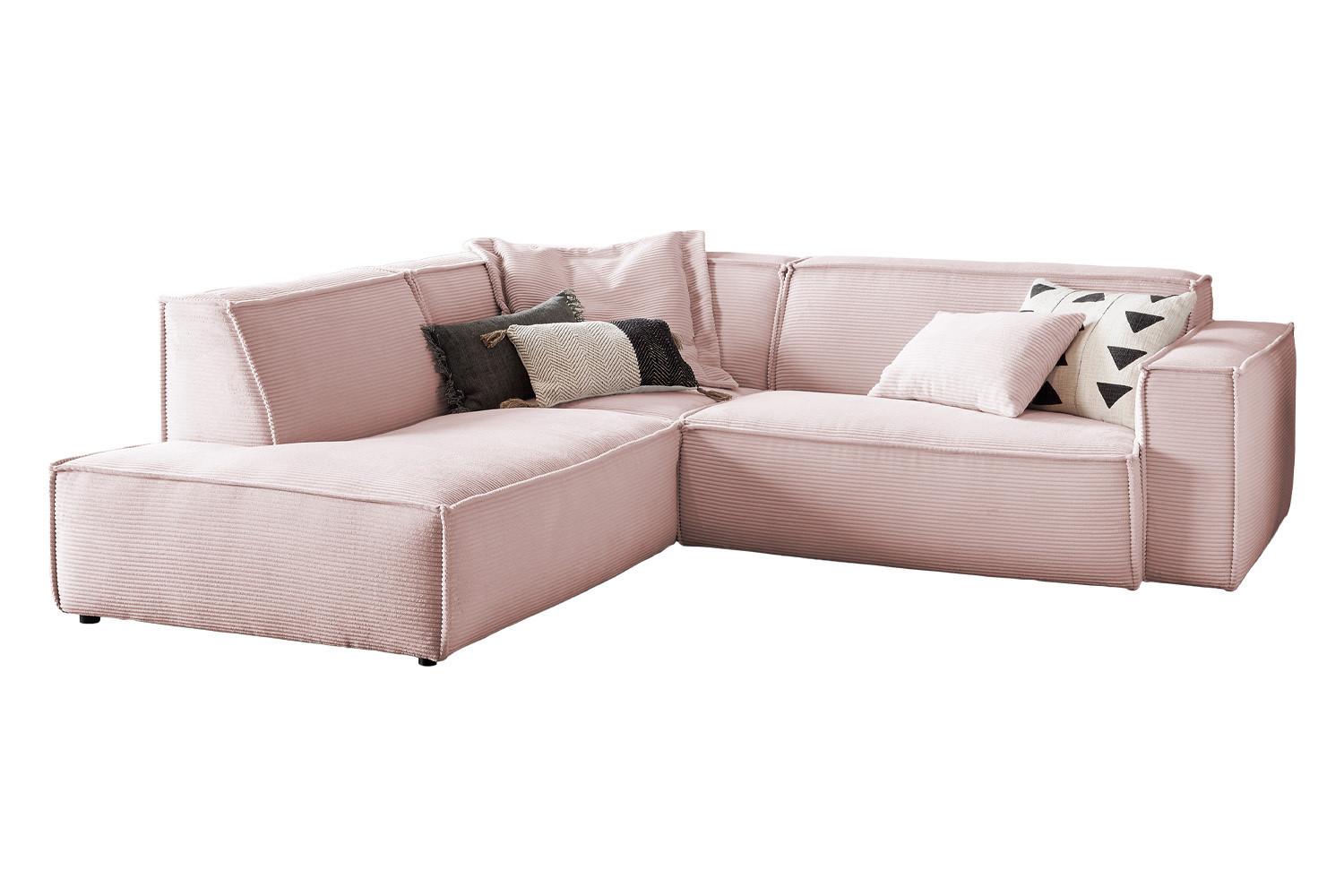 ECKSOFA SAMU Pink Cord - Schwarz/Rosa, Textil (254/224cm) - KAWOLA
