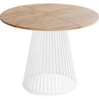 ESSTISCH Naro rund ausziehbar mit Weißem Lamellen-Metallgestell, Braun 100-180/100/76 cm - Eiche Wotan/Weiß, Holzwerkstoff/Metall (100/176/76cm) - WFL GROUP