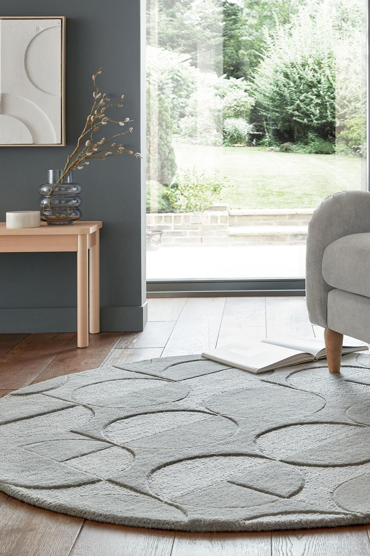 TEPPICH aus Wolle DEBEN in Grau, geometrisch, Ø 160 cm - Grau, Textil (160/160cm) - KADIMA DESIGN