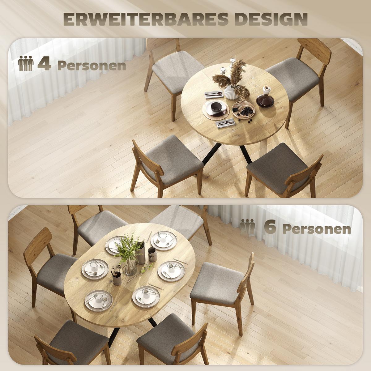 AUSZIEHBARER-ESSTISCH MDF Stahl Naturholz - Schwarz/Naturfarben, Holzwerkstoff/Metall (135/100/75cm) - HOMCOM
