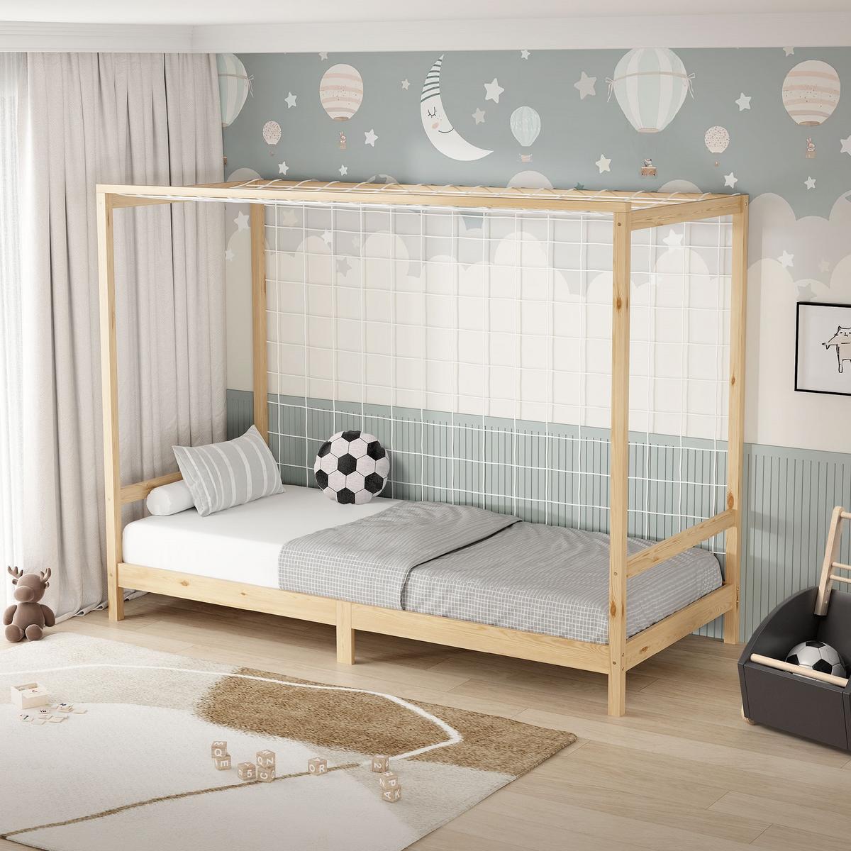 KINDERBETT Fußballtor 90x200 cm Natur - Hellbraun, Holz (90/200cm) - ML-DESIGN