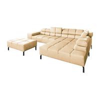 ECKSOFA NELSON Beige Leder - Beige/Schwarz, Leder/Metall (321/216cm) - KAWOLA