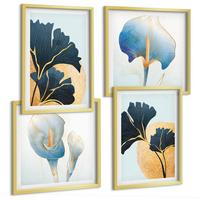 BILDER SET 4er Set - 50x50 cm & 40x60 cm Goldrahmen - Zitronenweinporträt Kahlo - Goldfarben, Kunststoff (50/50cm) - TULUP