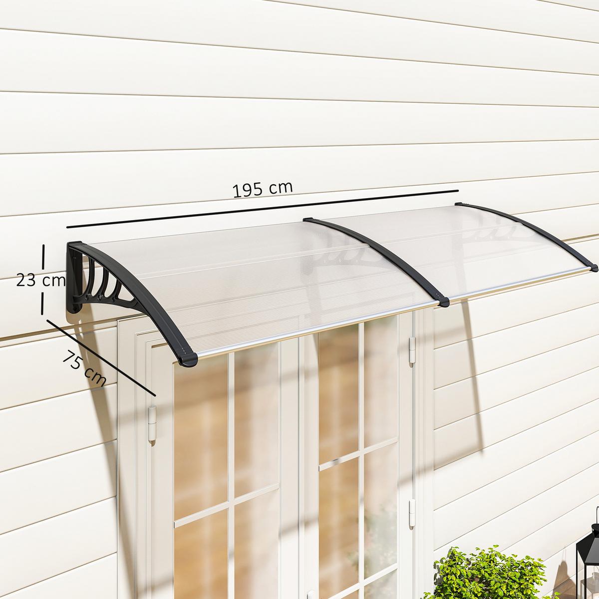 PULTVORDACH Vordach für Haustür 75x195x23 cm 5mm Polycarbonat Alu Transparent - Multicolor, Kunststoff (195/23/75cm) - Outsunny