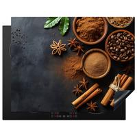 HERDABDECKPLATTE Zimt - Beton - Kaffee - Zimtstangen - Gewürze Induktionsmatte 77x59 cm - Mokka, Kunststoff (77/59/0.2cm) - MuchoWow