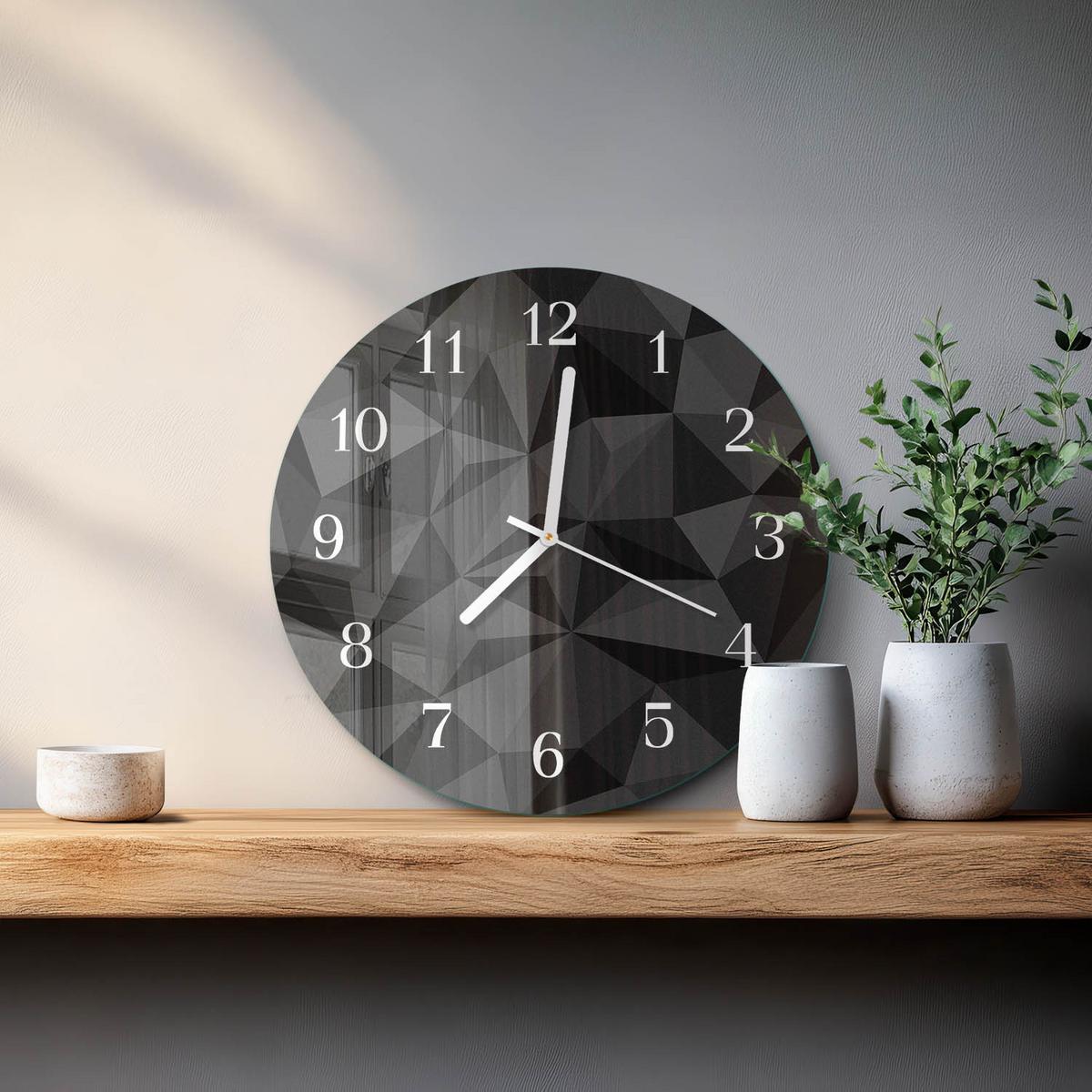 WANDUHR aus Glas Ø30 cm - 3D-Muster - Schwarz, Glas (30/30/0.4cm) - TULUP
