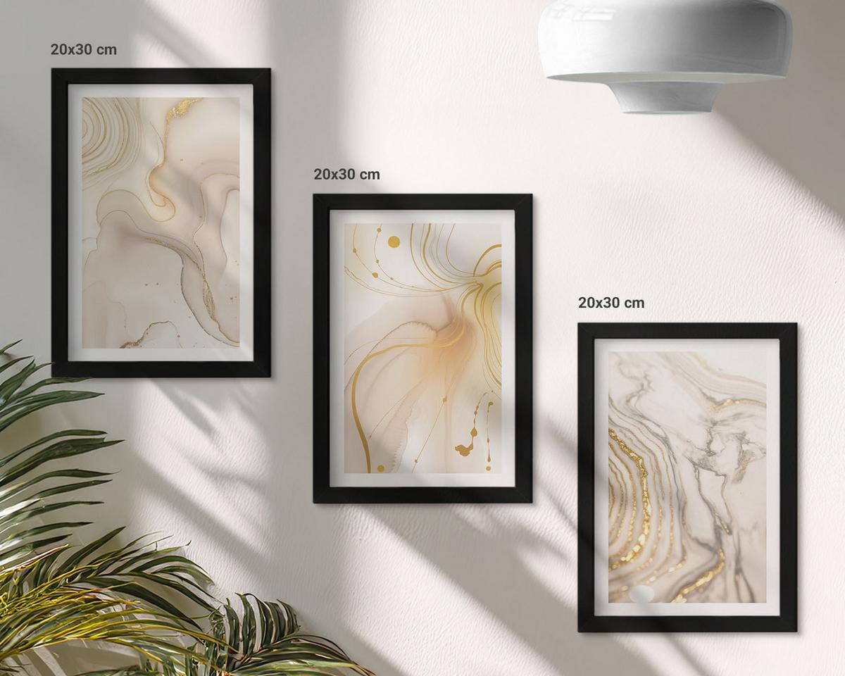 BILDER SET 3er Set - 20x30 cm Schwarzer Rahmen - Subtile abstrakte Muster - Schwarz, Kunststoff (20/30cm) - TULUP