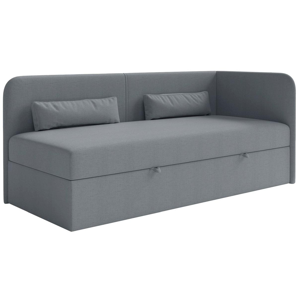 JUGENDBETT Calmmo Dunkelgrau mit Chenille-Bezug, Kopfteil rechts - Dunkelgrau, Textil (90/200cm) - Selsey