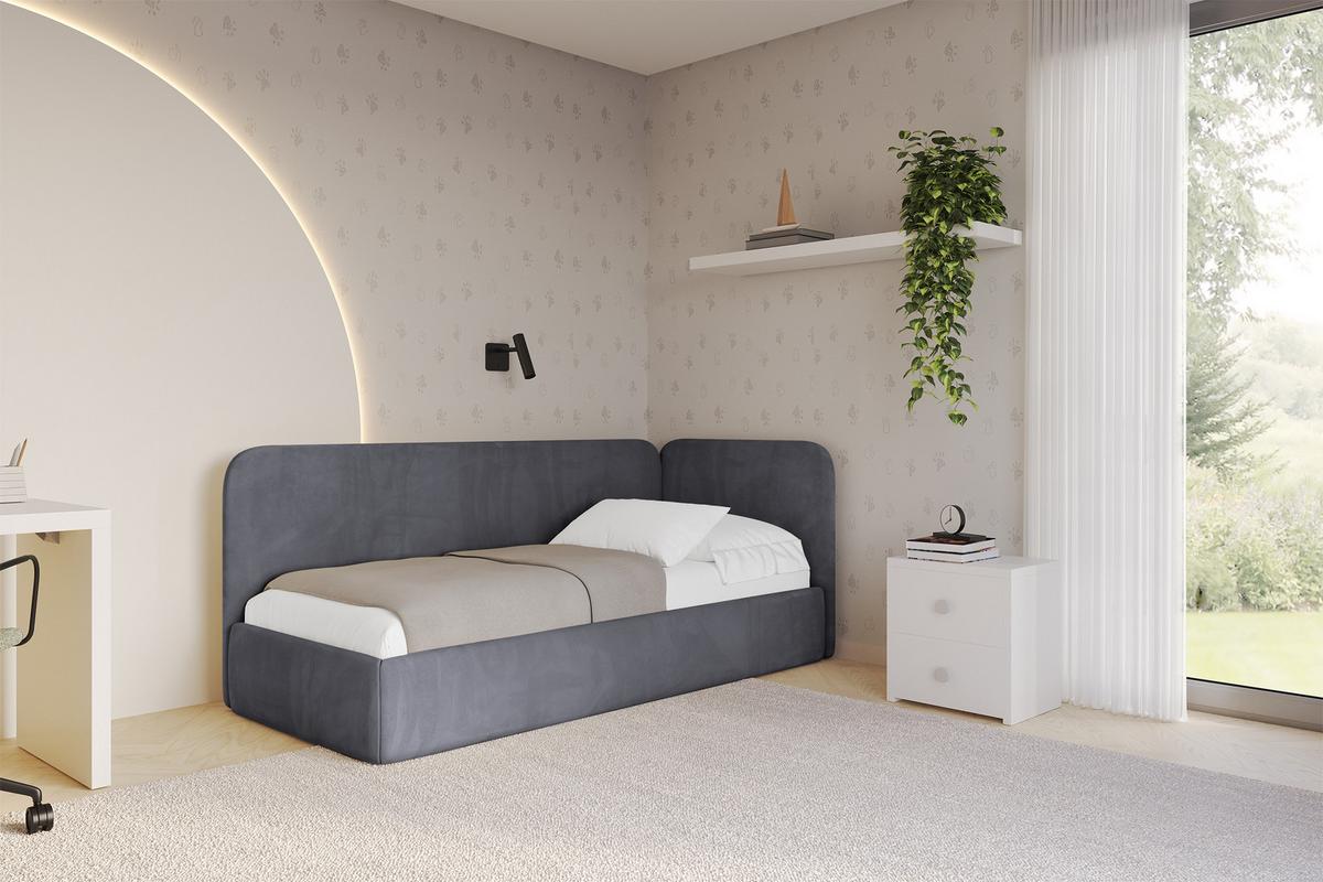 EINZELLBETT Jugendbett mit Bettkasten und Matratze H3/H4, Links - ELSY 80x200 Dunkelgrau - Dunkelgrau, Holzwerkstoff/Textil (80/200cm) - ALTDECOR