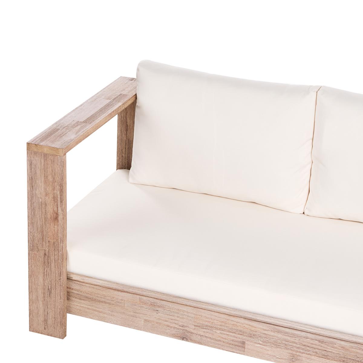 GARTENECKSOFA 5-Sitzer zertifiziertes Akazienholz rechtsseitig Cremeweiß Marettimo - Hellbraun/Braun, Holz (225/64/212cm) - Beliani