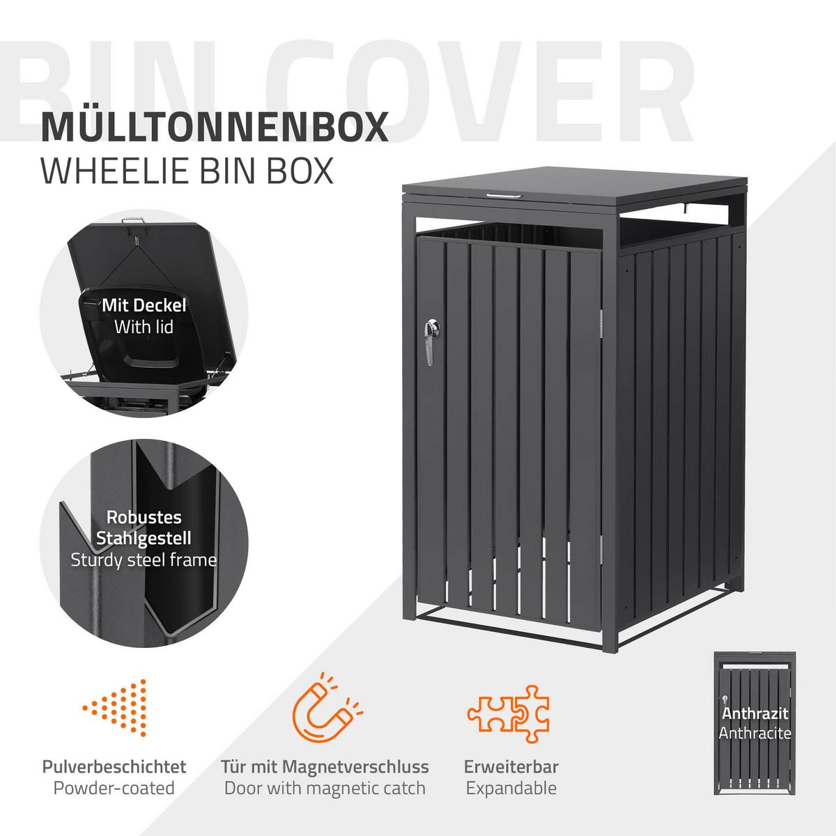 MÜLLTONNENBOX 1er Anthrazit - Anthrazit, Metall (68/120/80cm) - ML-DESIGN