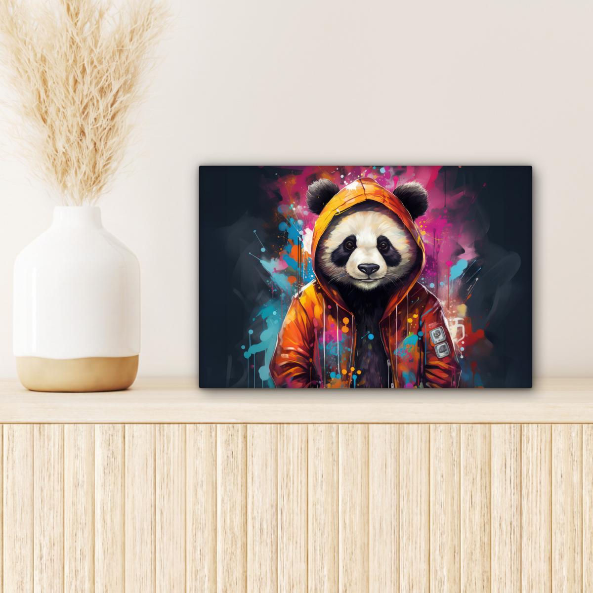 LEINWANDBILD Panda - Jacke - Graffiti - Orange Deko Schlafzimmer 30x20 cm - Orange, Textil (30/20cm) - MuchoWow