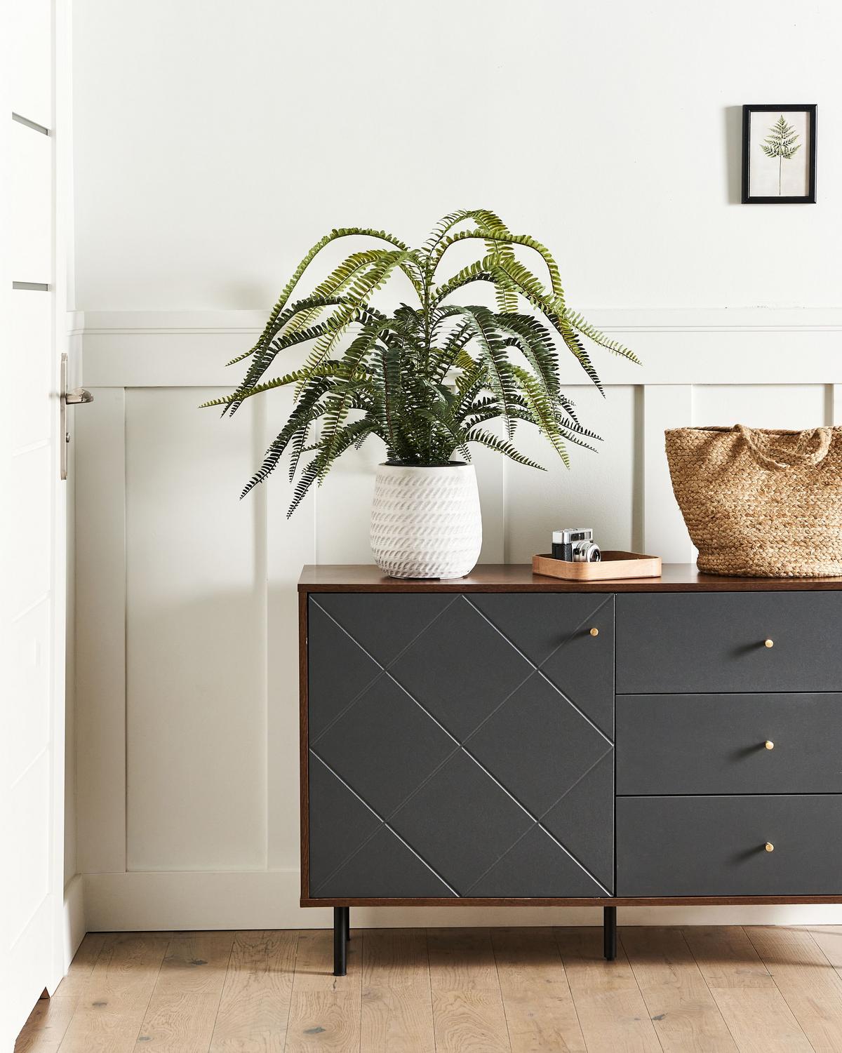 KUNSTPFLANZE im Blumentopf 105 cm Grün/Schwarz Fern Leaf Plant - Schwarz/Grün, Kunststoff (105cm) - Beliani