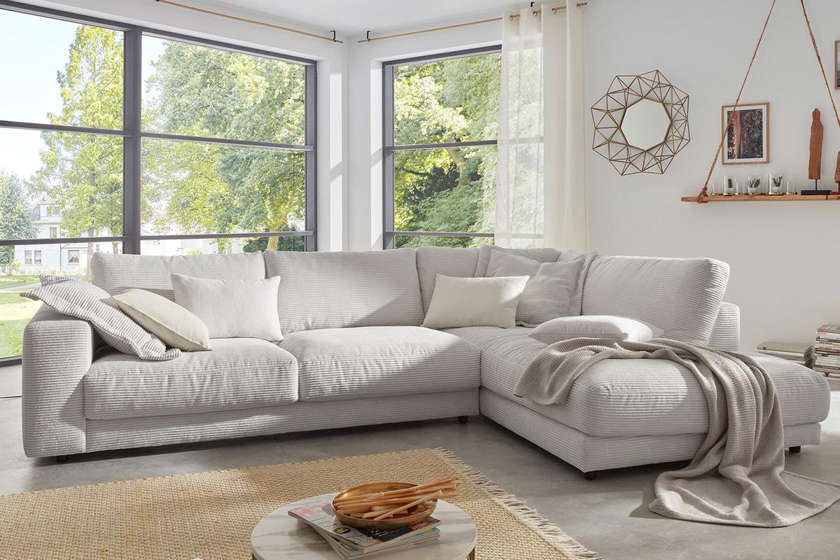 ECKSOFA MADELINE Hellgrau Cord - Hellgrau/Schwarz, Kunststoff/Textil (325/224cm) - KAWOLA