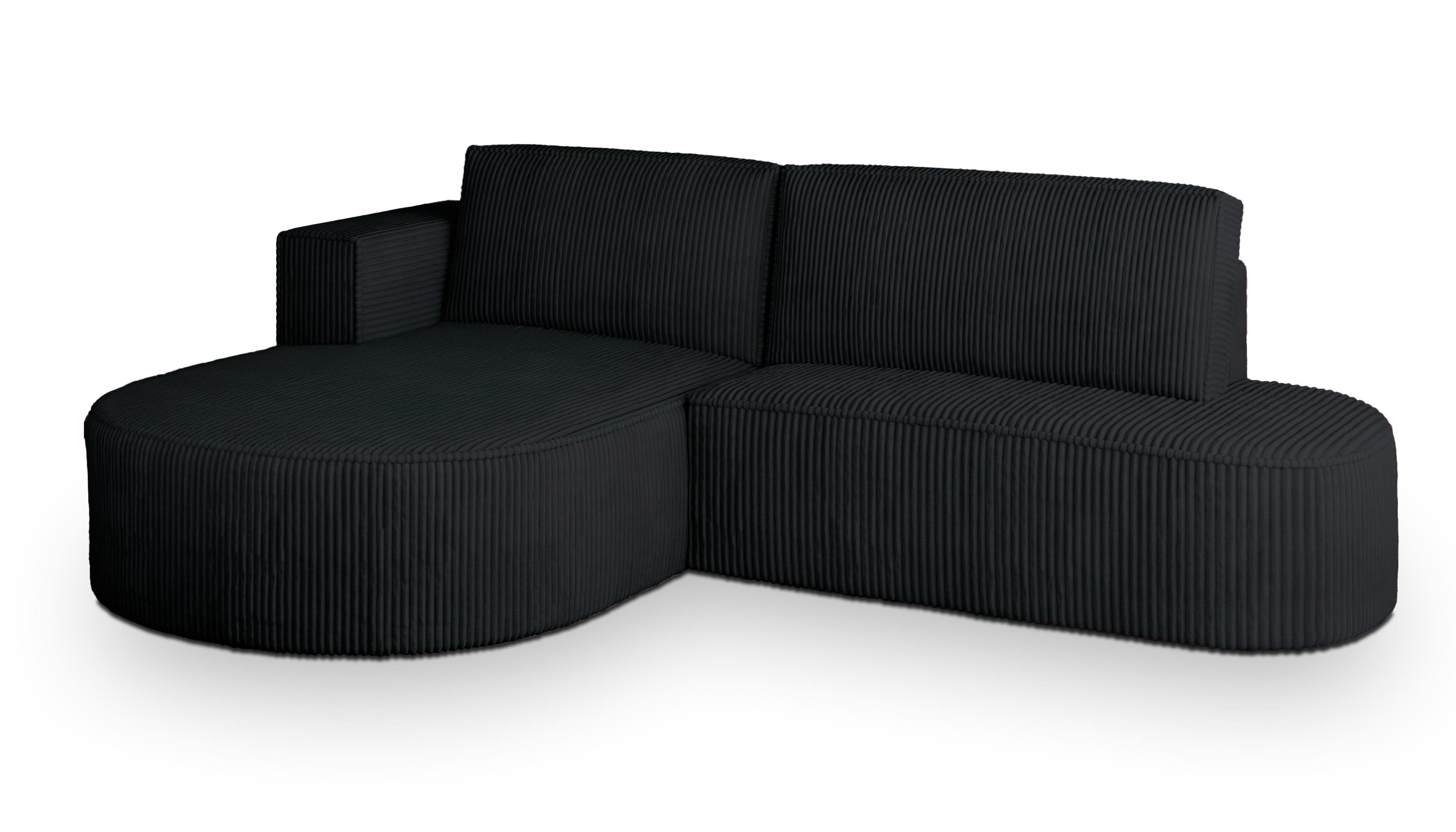 ECKSOFA CORTIO P L-S Schwarz Kordstoff mit Schlaffunktion - Schwarz, Holz (265/174cm) - MASSENO
