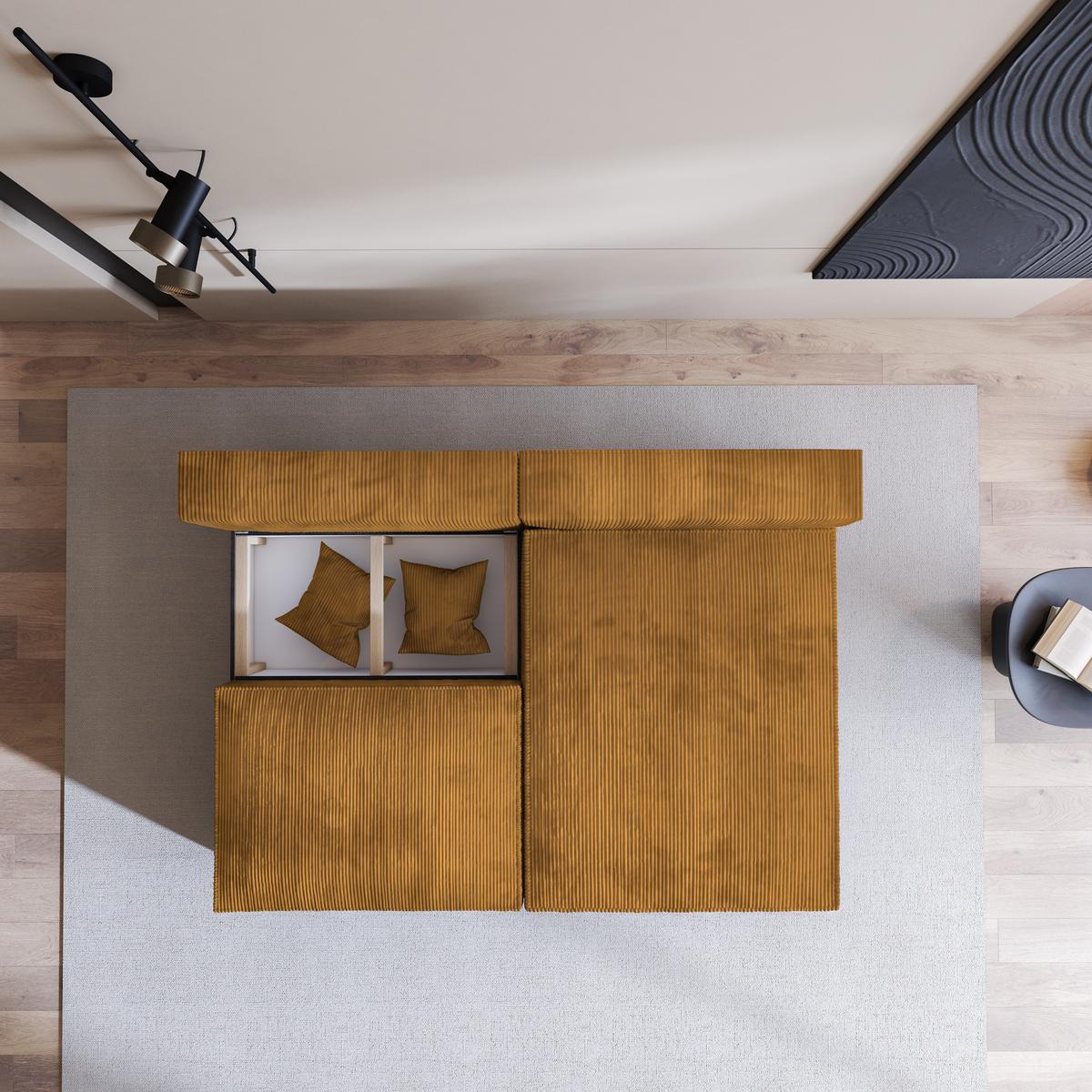 ECKSOFA FIORO P Gelb Kordstoff mit Schlaffunktion - Gelb/Grau, Holz/Kunststoff (204/148cm) - MASSENO