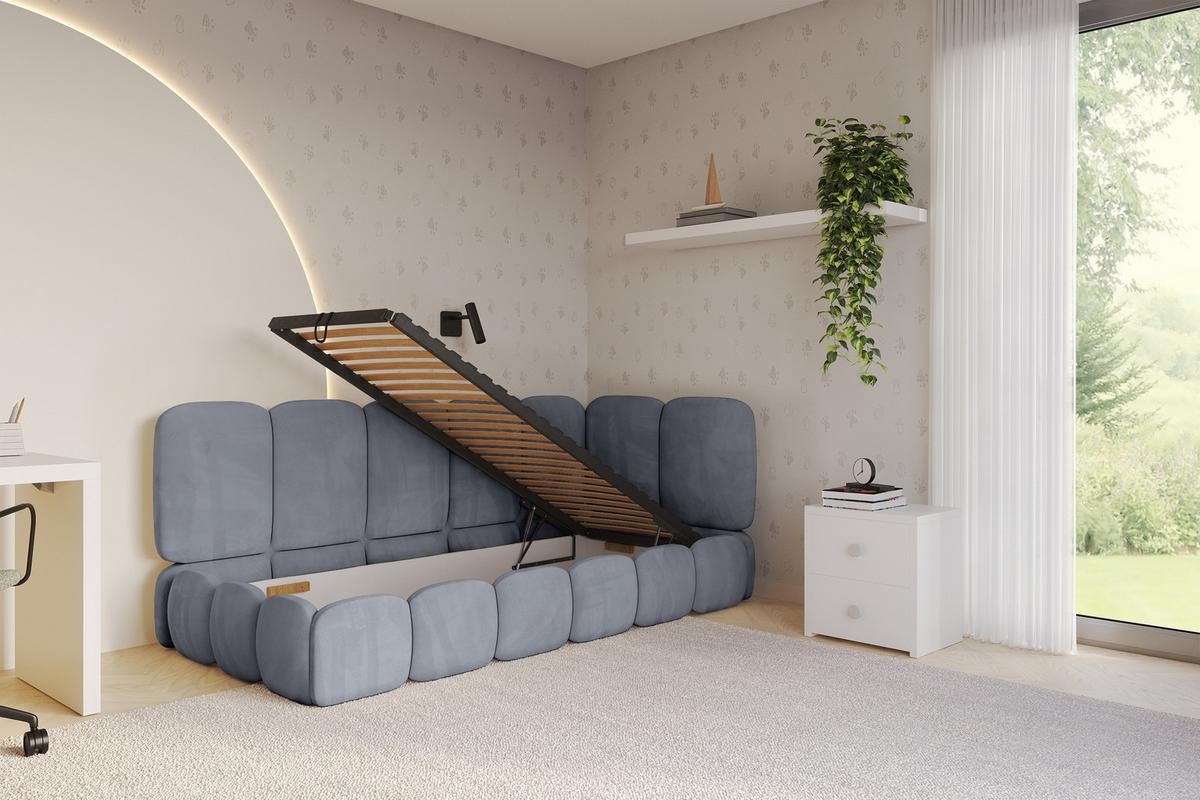 EINZELLBETT Jugendbett mit Bettkasten, Links - AVRY 80x200 Grau - Grau, Holzwerkstoff/Textil (80/200cm) - ALTDECOR